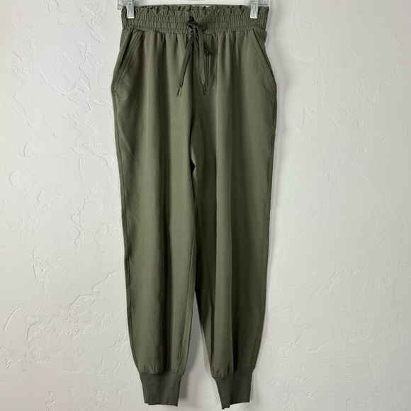 Abercrombie‎ & Fitch Pants Joggers Sweat Solid Green Tie Waist Shirred Smocked - Picture 1 of 7